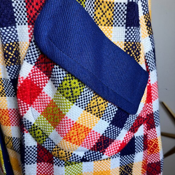 1970s Red, Yellow, Green, Blue, and White Plaid Lightweight Jacket with Pockets - Picture 4 of 5